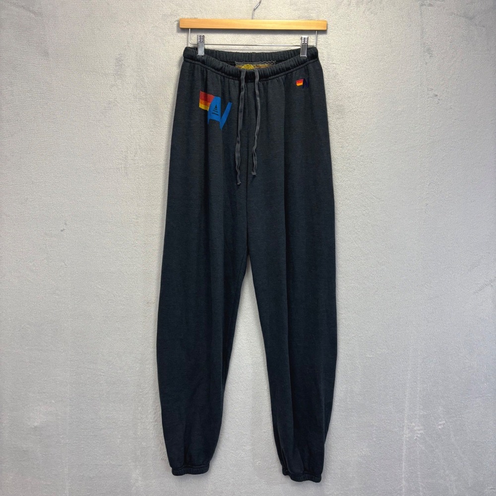 Aviator Nation Logo Sweatpants Womens Large Gray Relaxed Joggers Rainbow